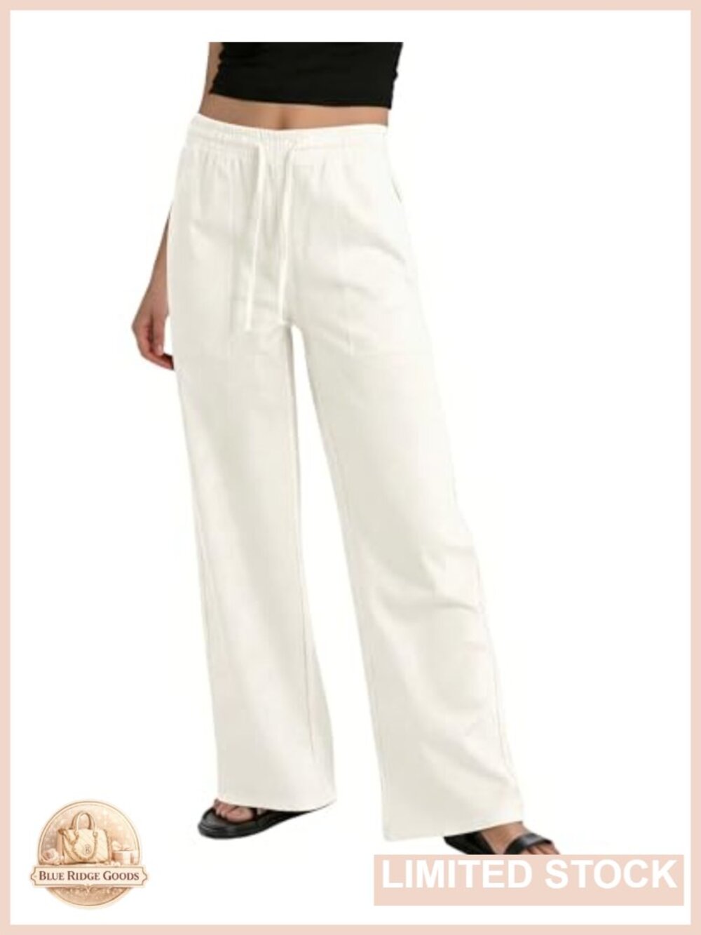 Wide Leg Palazzo Pants with Pockets | Linen Cotton Blend | Elastic High Waist